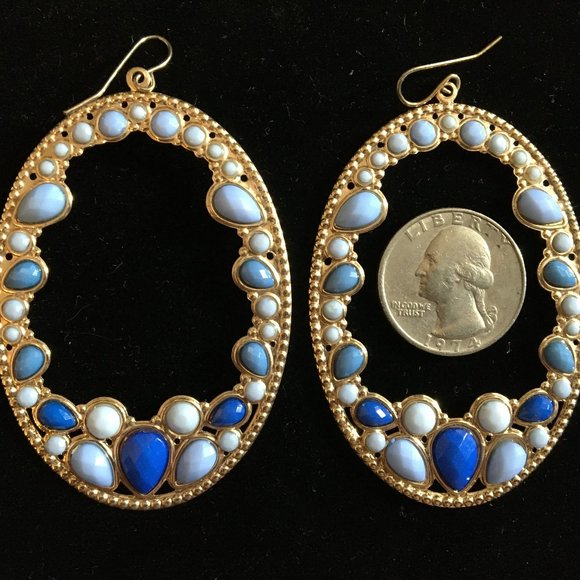 Pierced Earrings Vintage Retro Large Hoops Blues Women's Jewelry Costume   SALE! - Picture 12 of 15